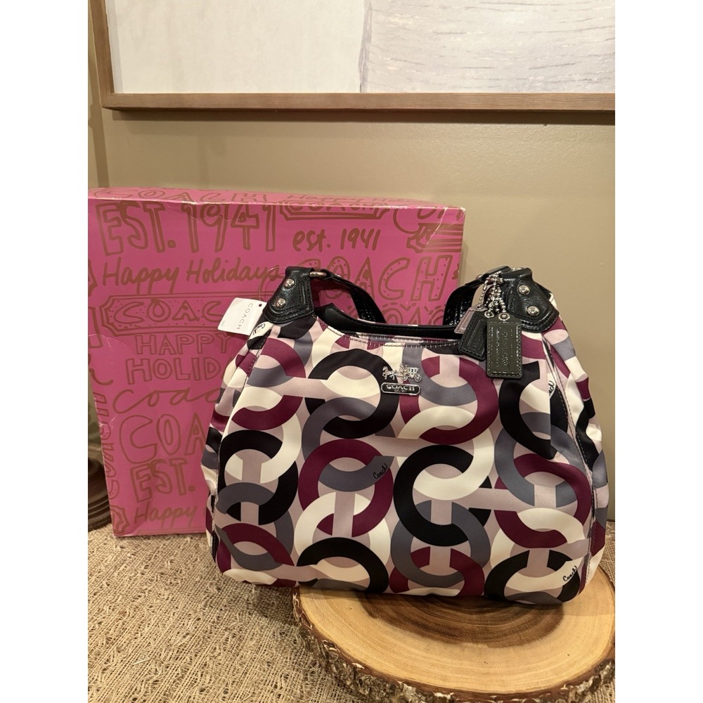 COACH MAGGIE OP ART HOBO PURPLE CHAINLINK SATCHEL BAG CARRYALL F0967-14420 NWT